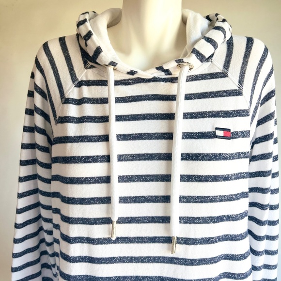New Tommy Hilfiger Sport White Navy Cotton Polyester Hoodie size L - Picture 12 of 12